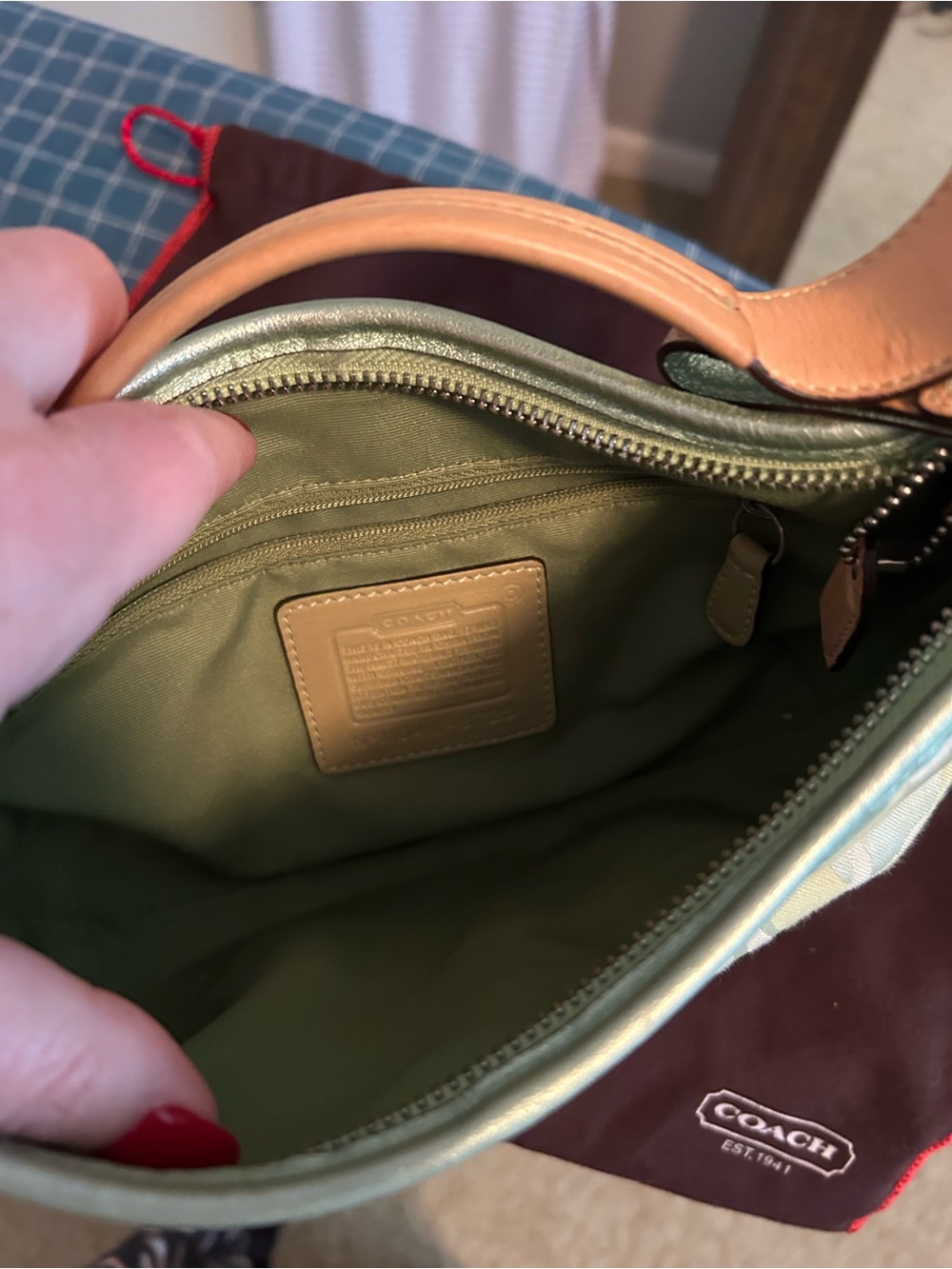 Coach Signature Hobo with Red Ladybug Accents — Green and Tan - Picture 6 of 6